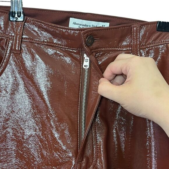 Abercrombie & Fitch Curve Love 90s Straight Pants Brown Leather Women’s Size 32 - Picture 7 of 13